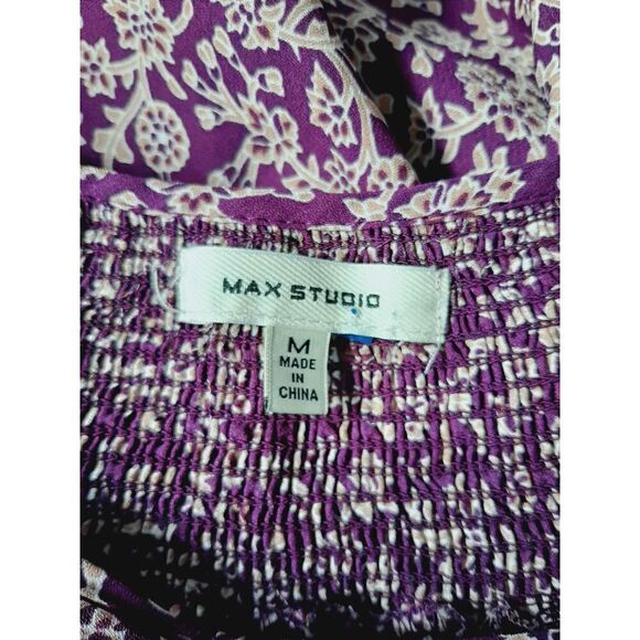Max Studio purple floral medium baloon sleeve top - Picture 3 of 3